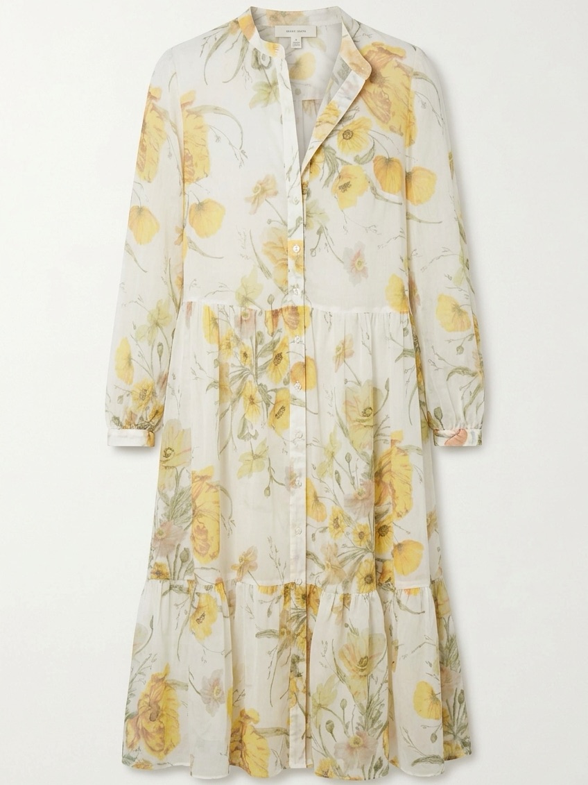 H&M White & Sheer Yellow Floral Maxi Dress